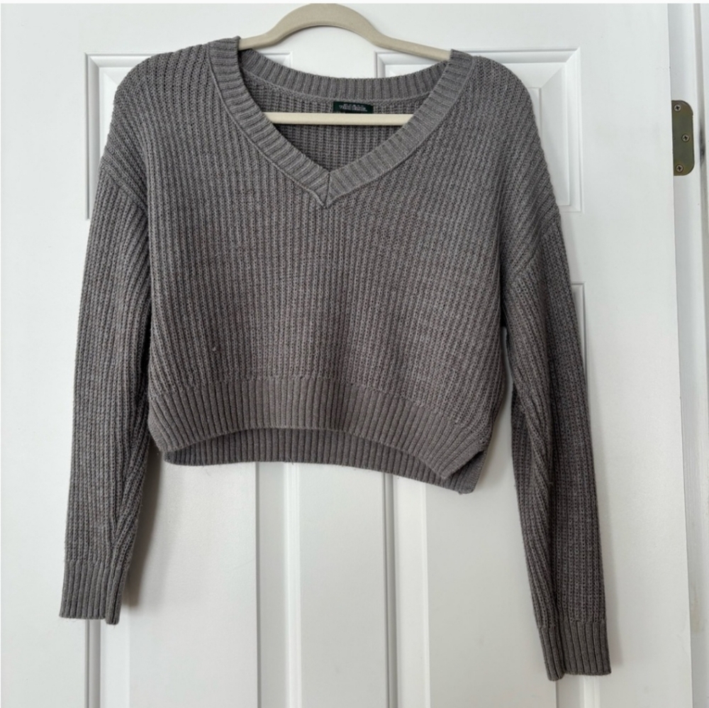 Gray V-Neck Women's Sweater - Picture 1 of 4